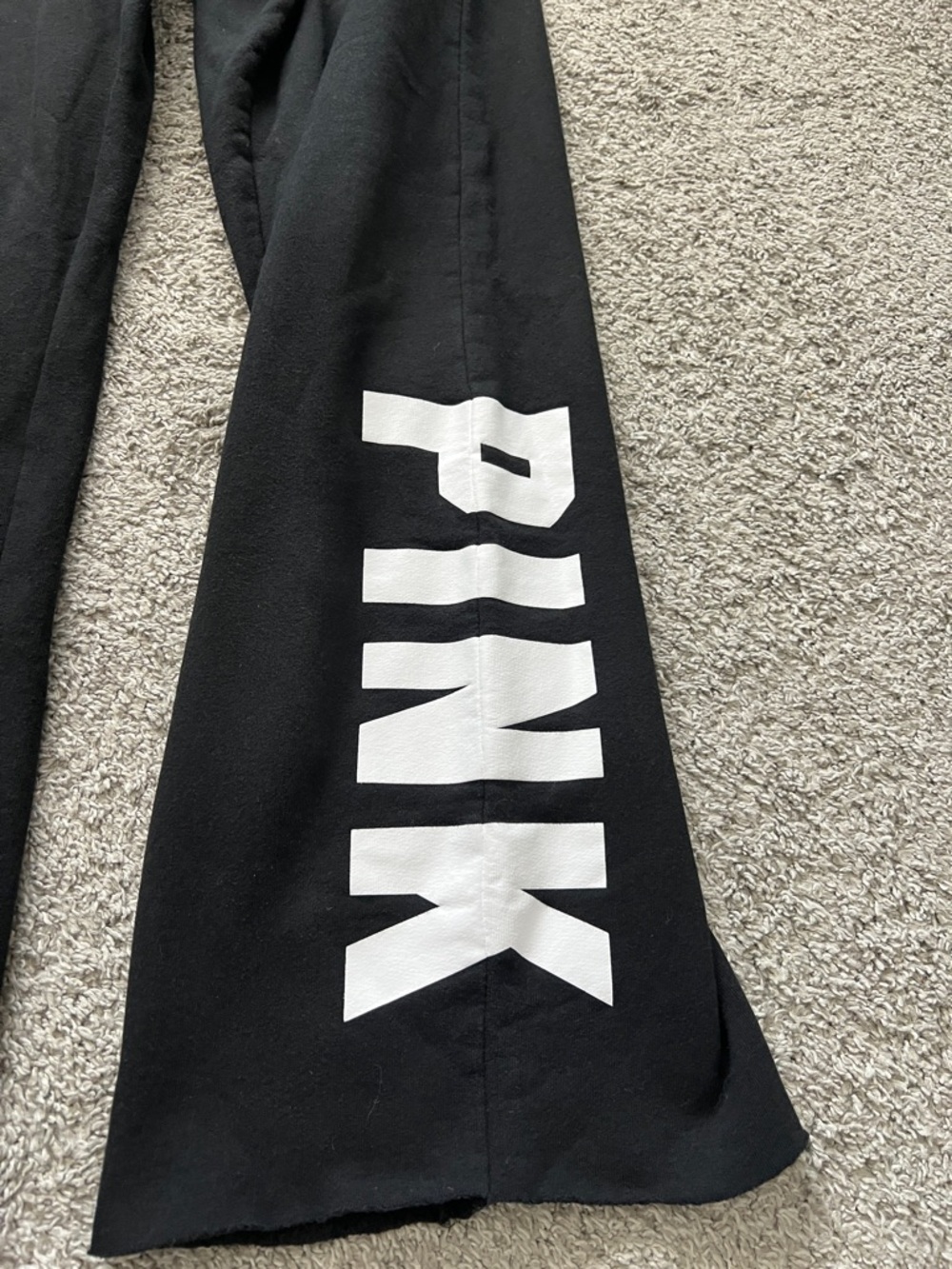 PINK Victoria’s Secret Black Drawstring Lounge Sweat Pants Side Logo - Size L - Picture 3 of 9